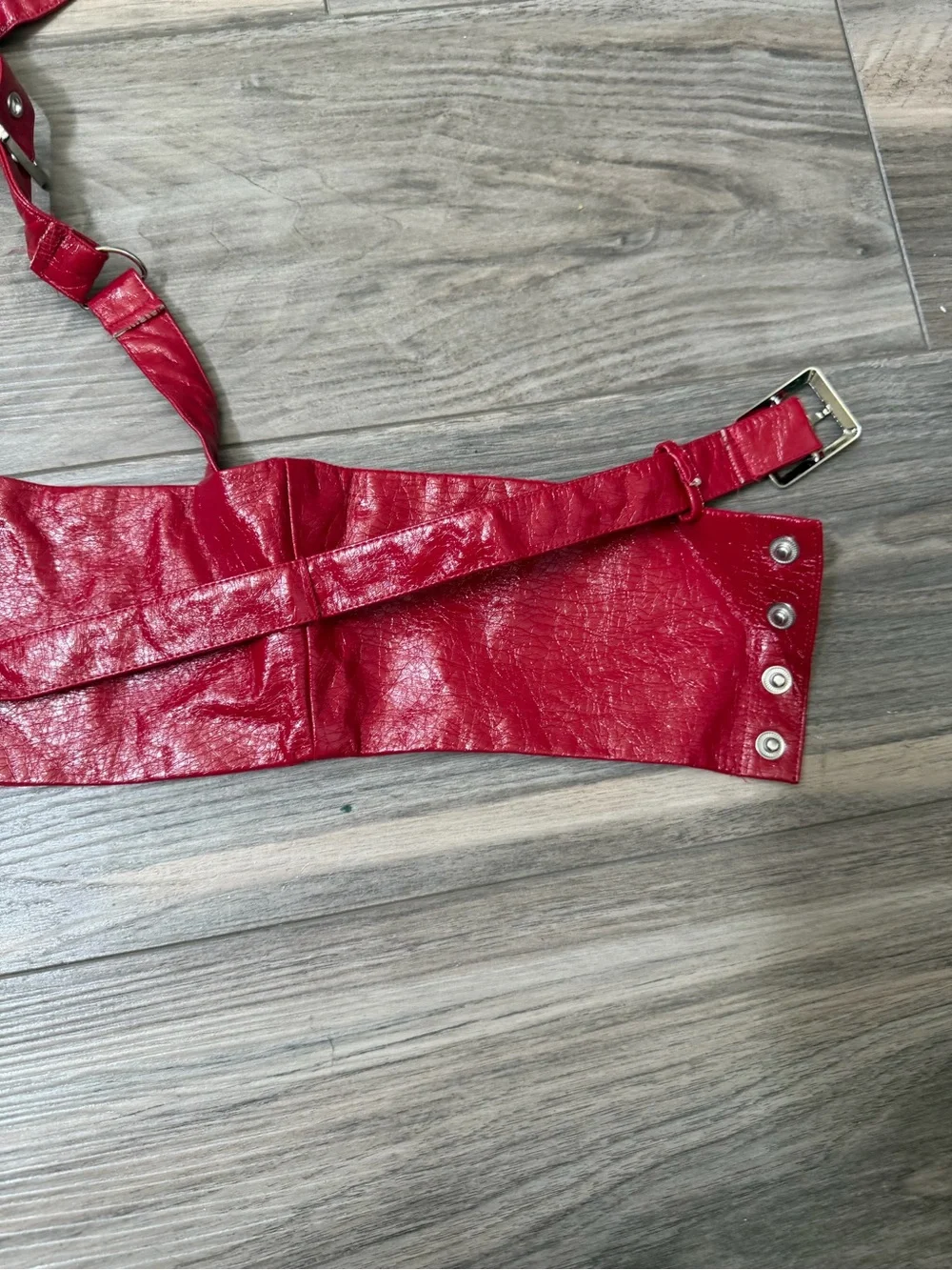Finesse Red Leather Harness Belt with Ring Detail